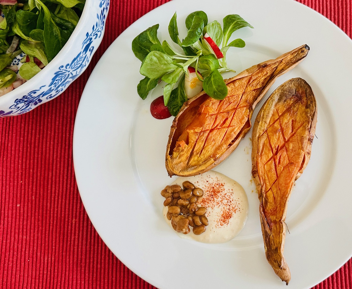 suesskartoffeln-mit-tahini-miso-dip Süßkartoffel mit Tahini-Miso Dip und Natto